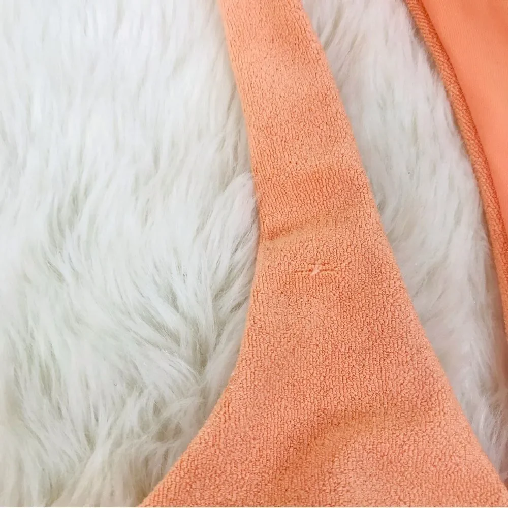 L*SPACE Dax Terry Bikini Top Cabana Bitsy Cut Cheeky Bottom Peach Size Small New